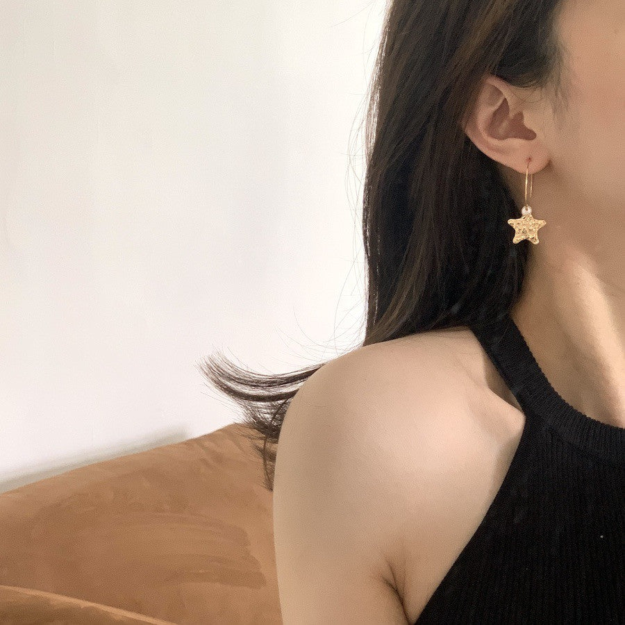 Fantastic Niche Five-pointed Star Pearl Earrings For Women