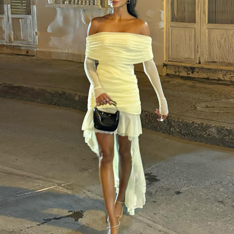 slim-fit pleated off-shoulder dress - MRSLM