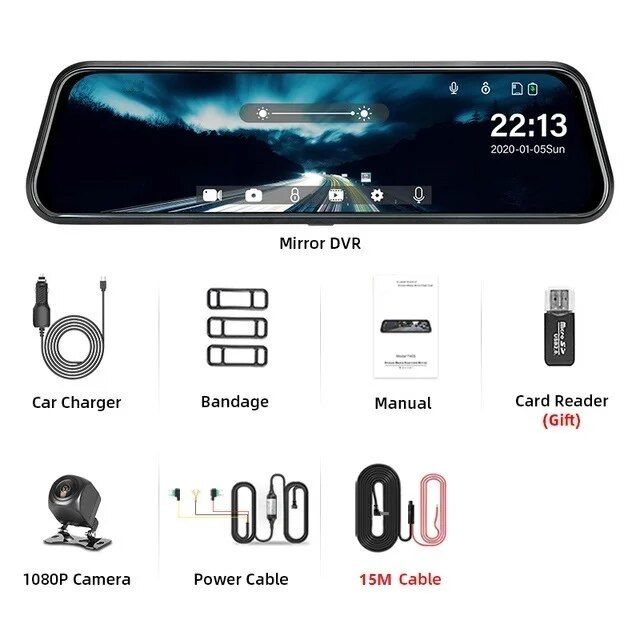 rearview mirror dash cam, view 2 - MRSLM