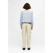 striped lace-up v-neck blouse, view 7 - MRSLM