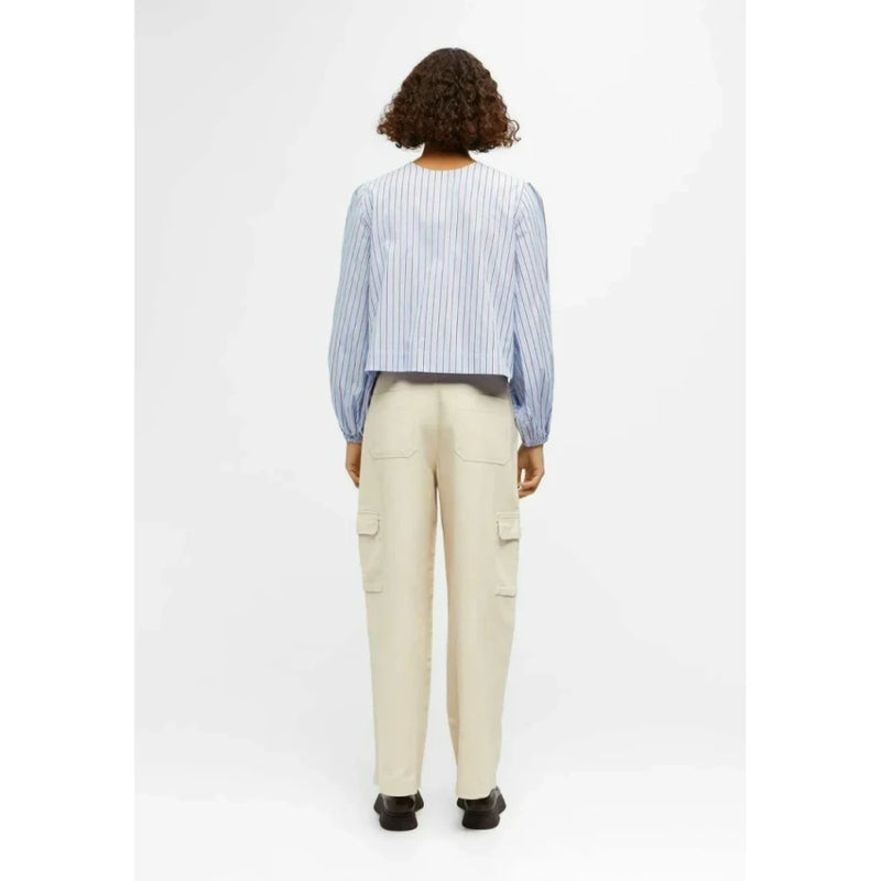 striped lace-up v-neck blouse, view 7 - MRSLM