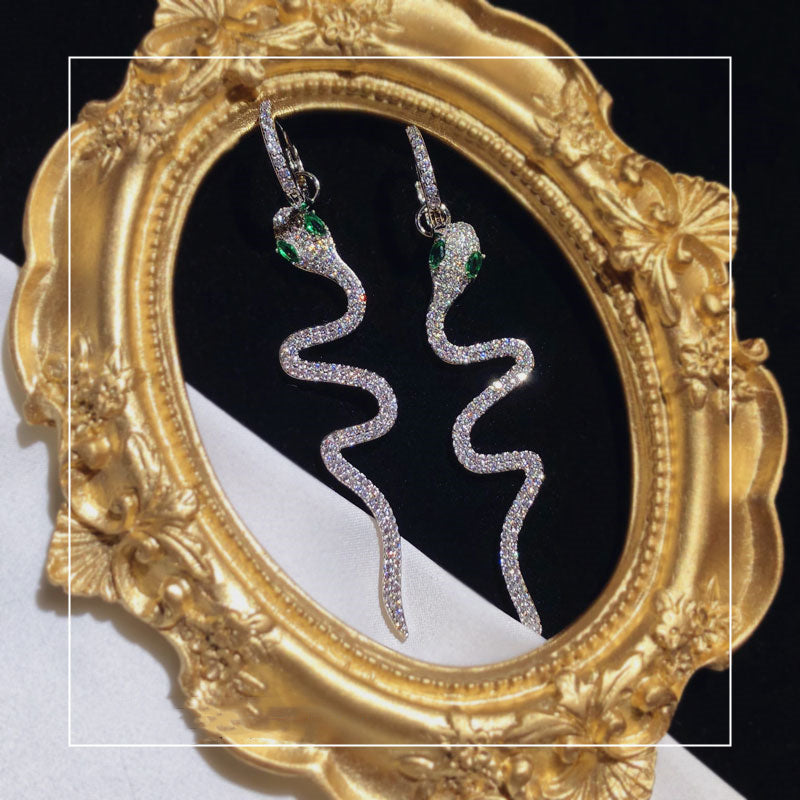 zircon snake earrings, view 3 - MRSLM