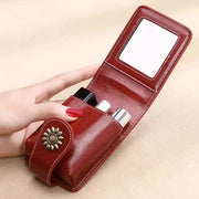 mini portable leather makeup bag with mirror - MRSLM
