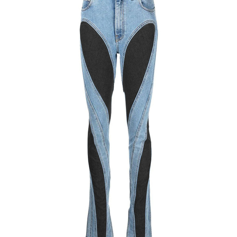 patchwork casual denim pants, view 3 - MRSLM