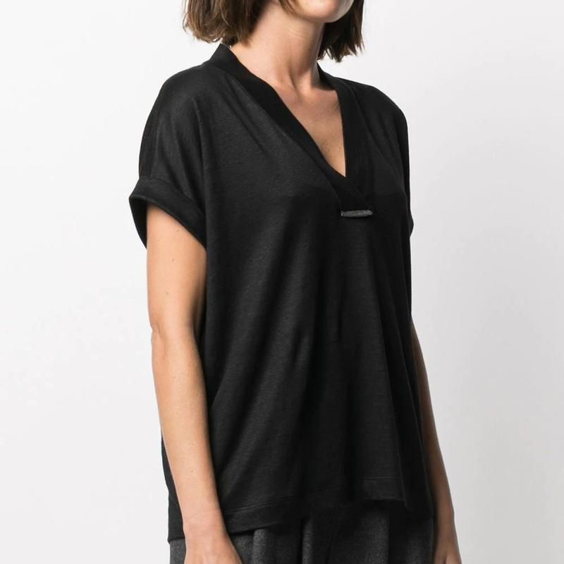 beaded V-neck cotton t-shirt - MRSLM