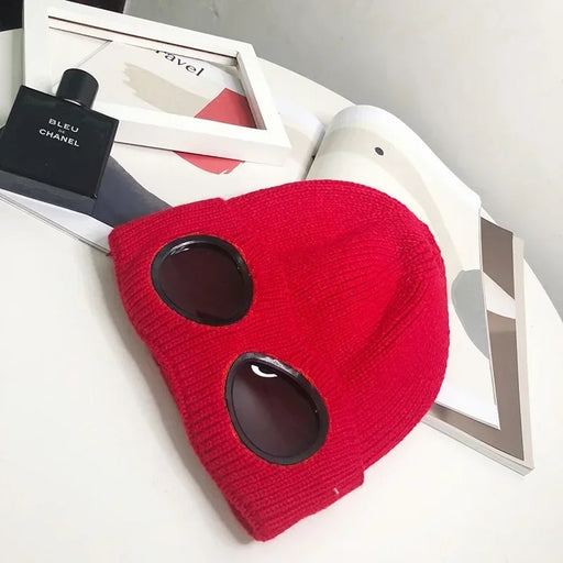 Winter knit skull cap with built-in goggles, view 7 - MRSLM
