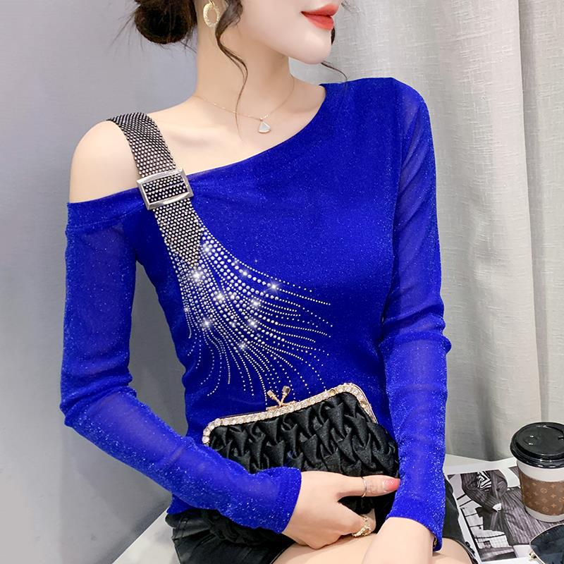 Klein Blue T-shirt Women's Small Shirt Design Bottoming Off-the-shoulder Top