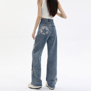 loose wide leg vintage print jeans, view 9 - MRSLM