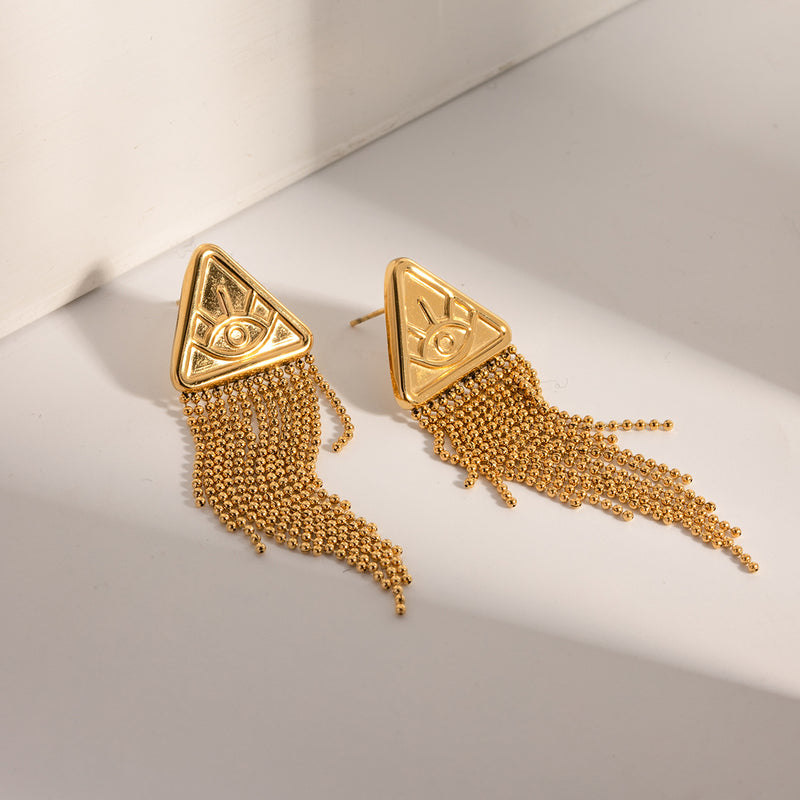 gold triangle drop earrings, view 4 - MRSLM