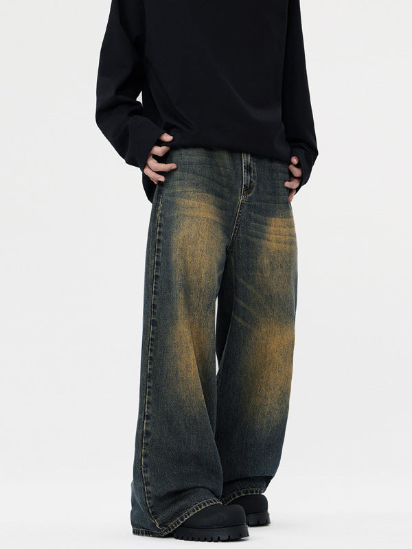 men's straight stone washed jeans, view 5 - MRSLM