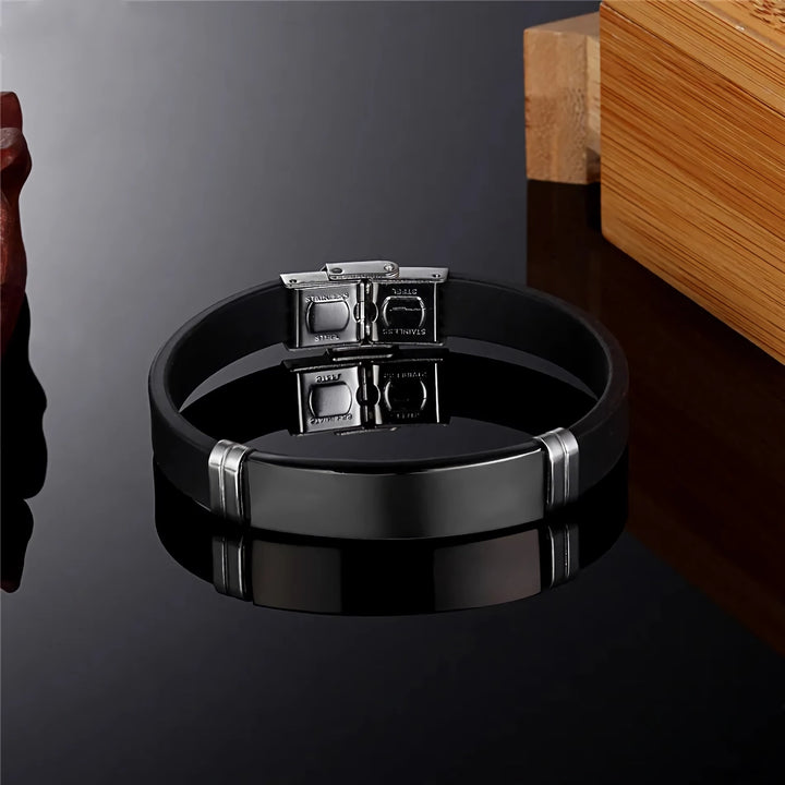 Unisex Stainless Steel Silicone Initial Bracelet