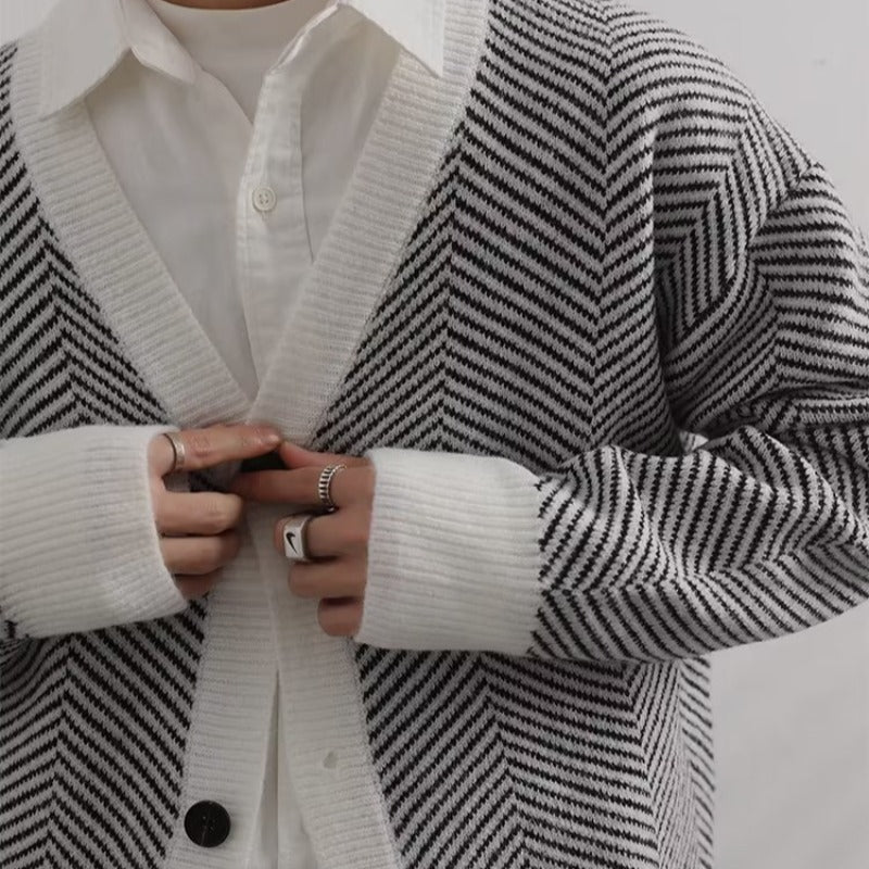 vintage knitted striped cardigan, view 4 - MRSLM