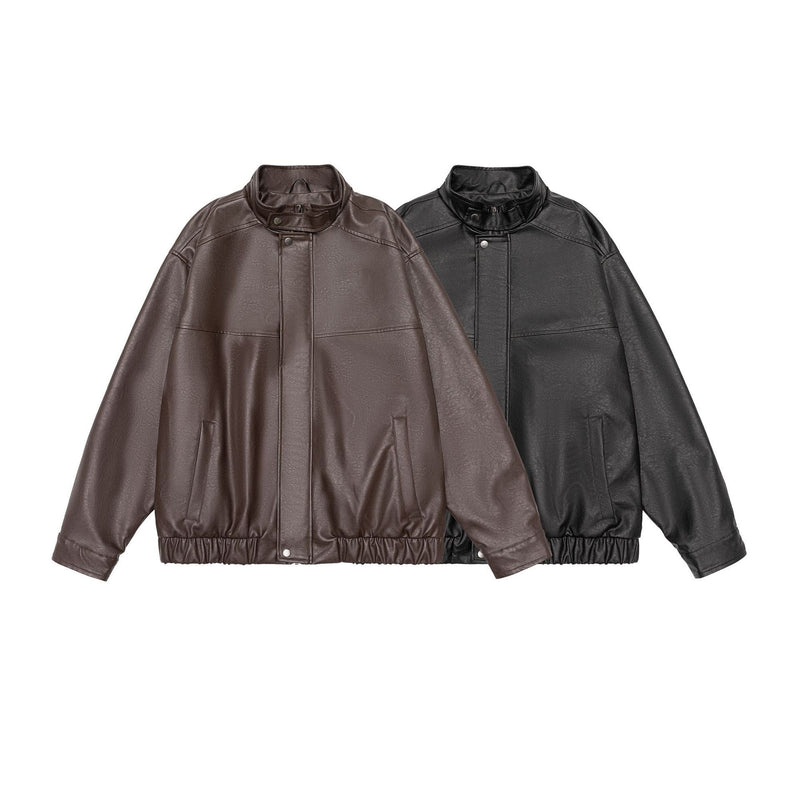 Loose lapel PU leather jacket, view 4 - MRSLM