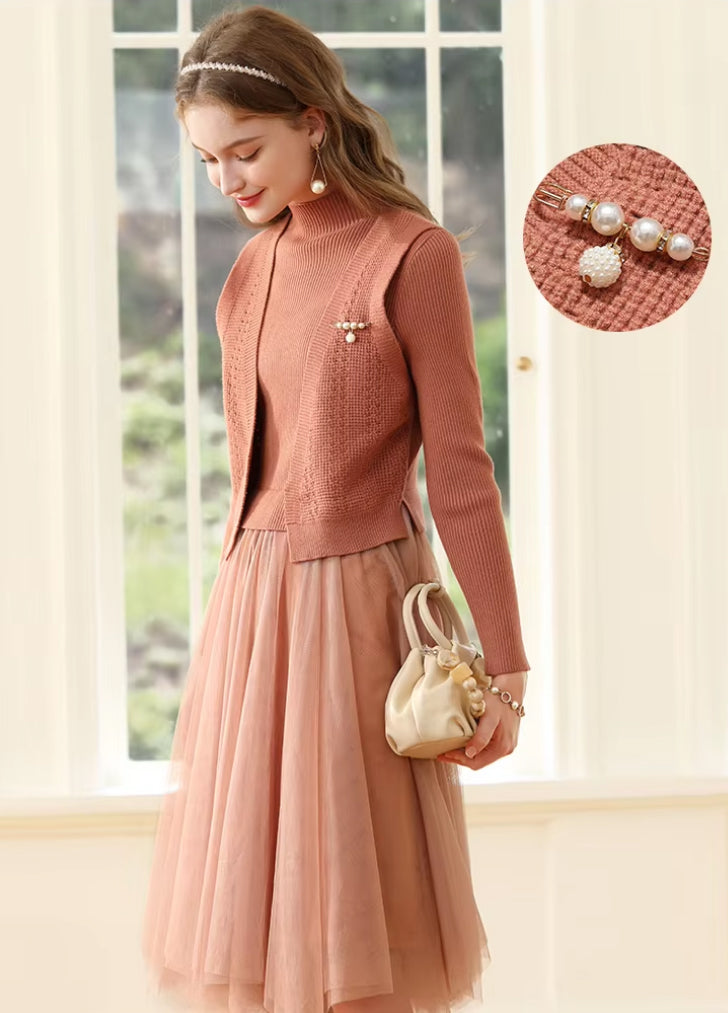 knitted turtleneck A-line dress, view 5 - MRSLM