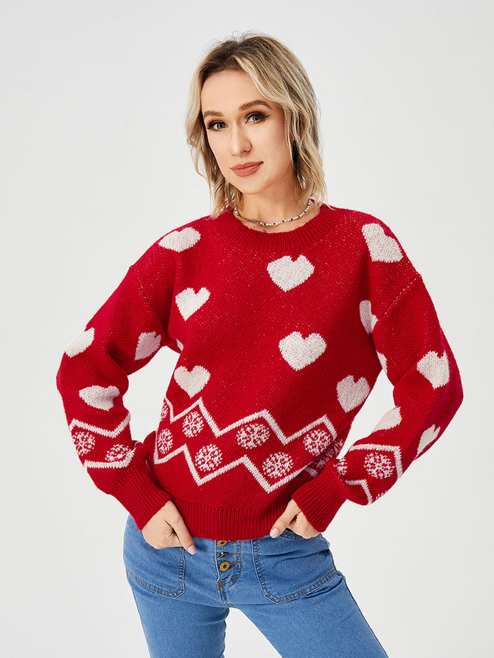 Women's Loose Casual Cozy Heart Sweater