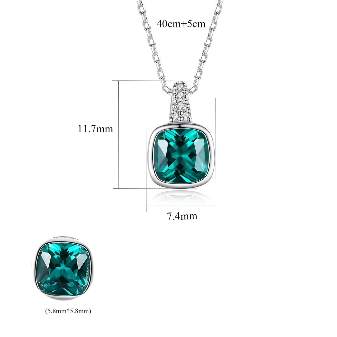 925 Sterling Silver Emerald Square Zircon-inlaid Pendant Fashion Short Necklace Women's