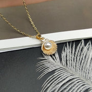 shell and imitation pearl pendant necklace, view 7 - MRSLM