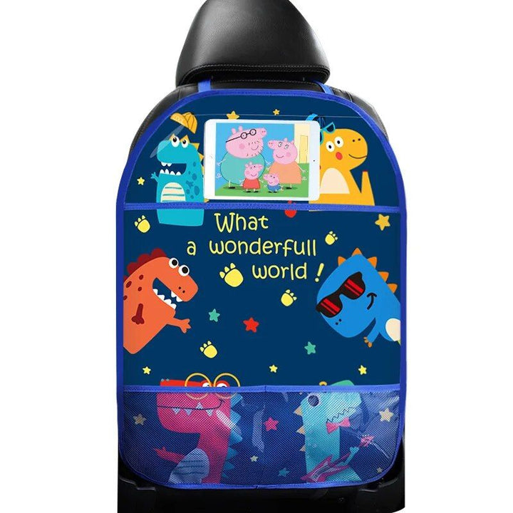 Cartoon Car Seat Back Protector with Storage Organizer