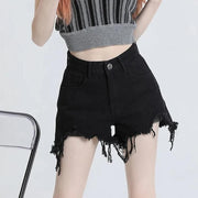 high waist black denim shorts, view 2 - MRSLM