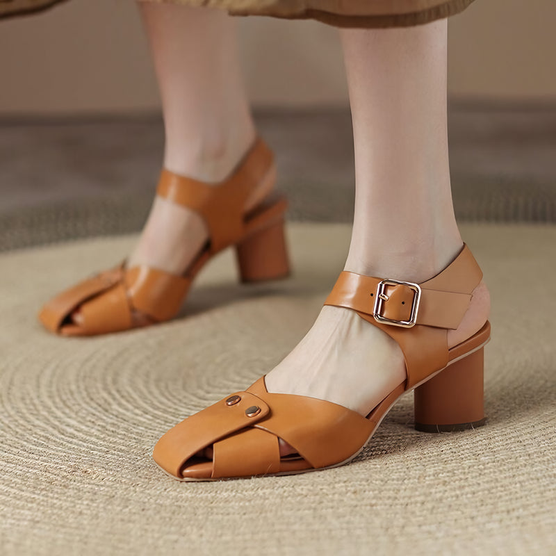 Rivet high heel leather sandals - MRSLM