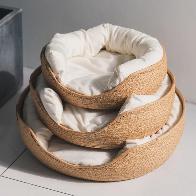 Handwoven cat nest bed with cushion, view 5 - MRSLM