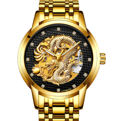 Fully Automatic Skeleton Waterproof Luminous Atmospheric Gold Business Dragon Watch