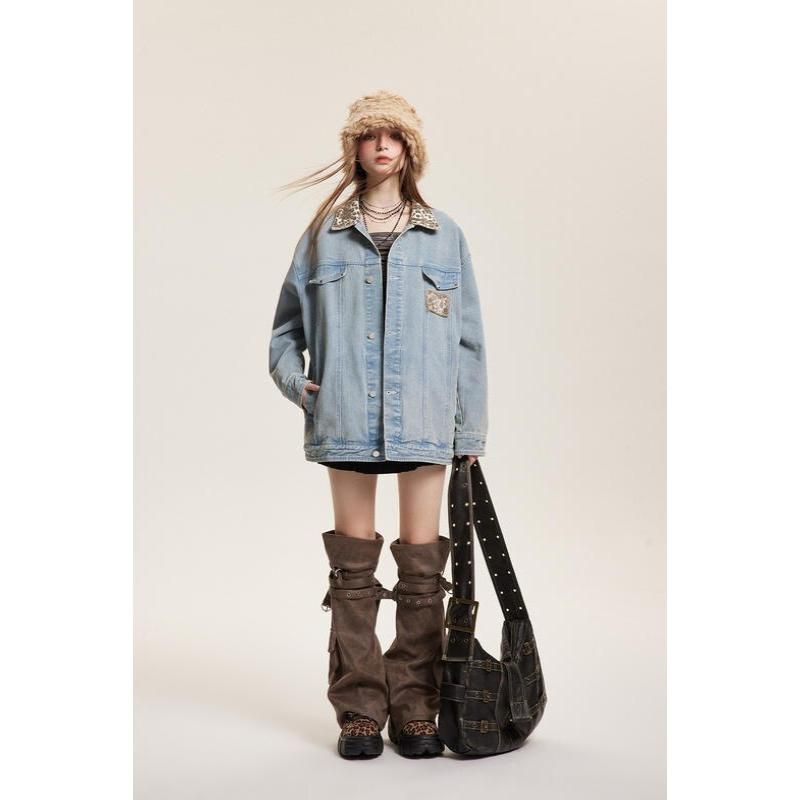 leopard patchwork denim jacket, view 9 - MRSLM