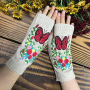 butterfly floral long knitted gloves, view 3 - MRSLM