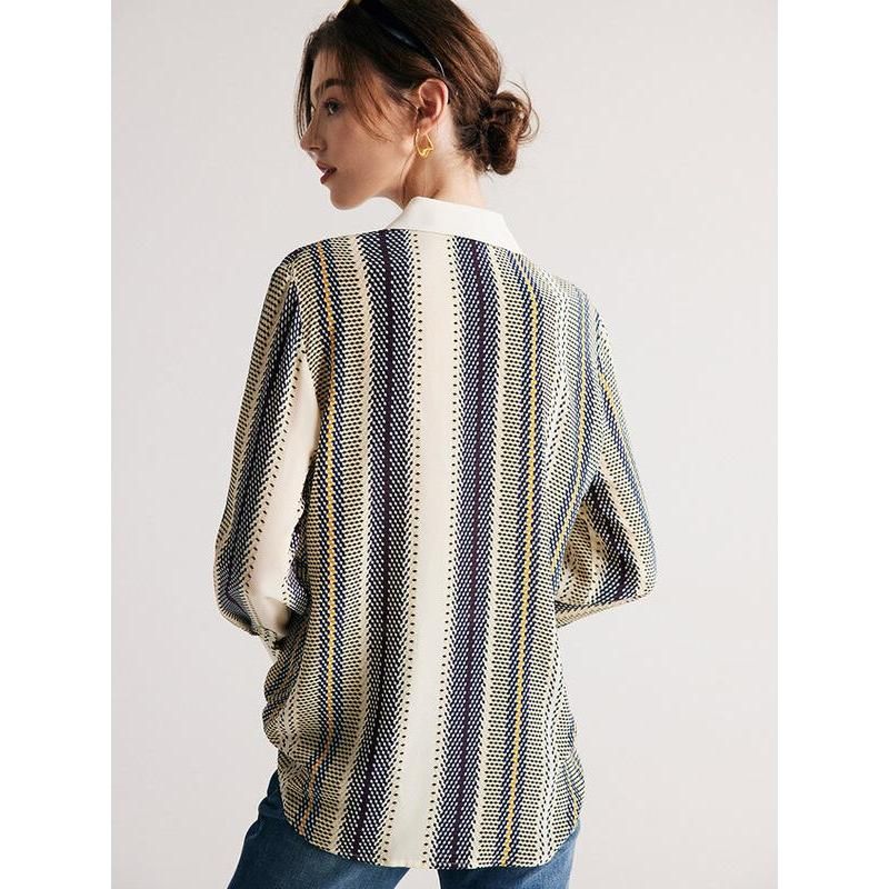 striped mulberry silk blouse, view 6 - MRSLM