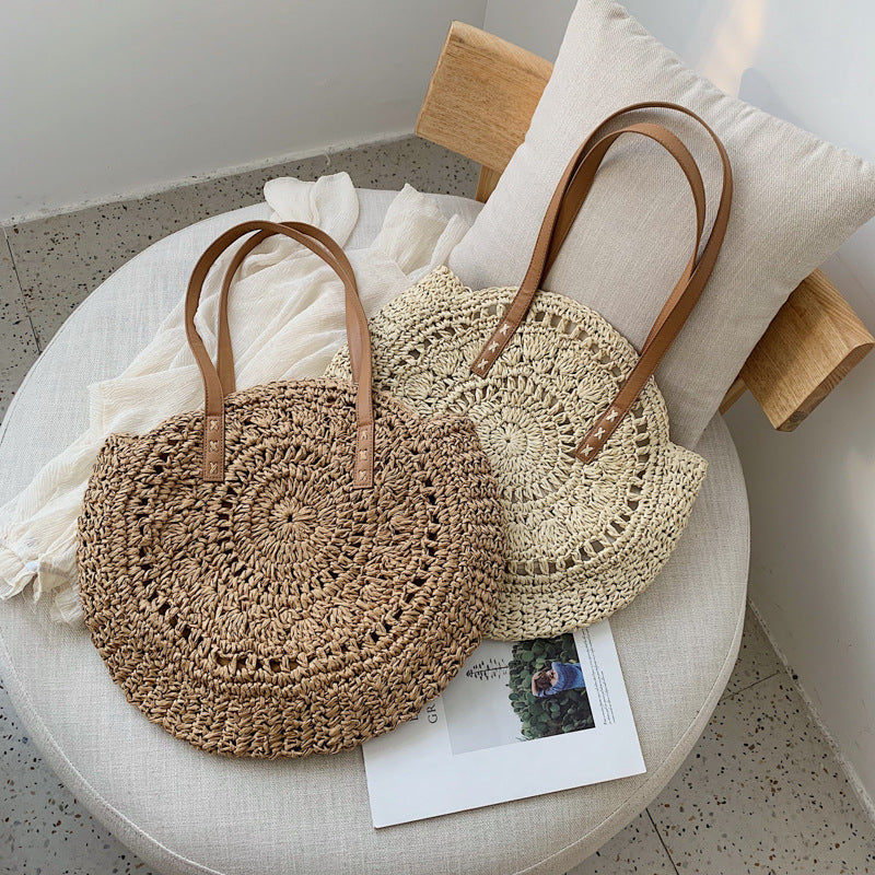 round straw beach bag, view 4 - MRSLM
