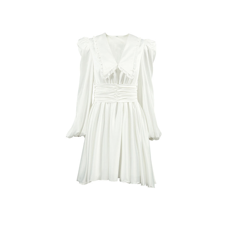 french royal style satin v-neck dress, view 5 - MRSLM