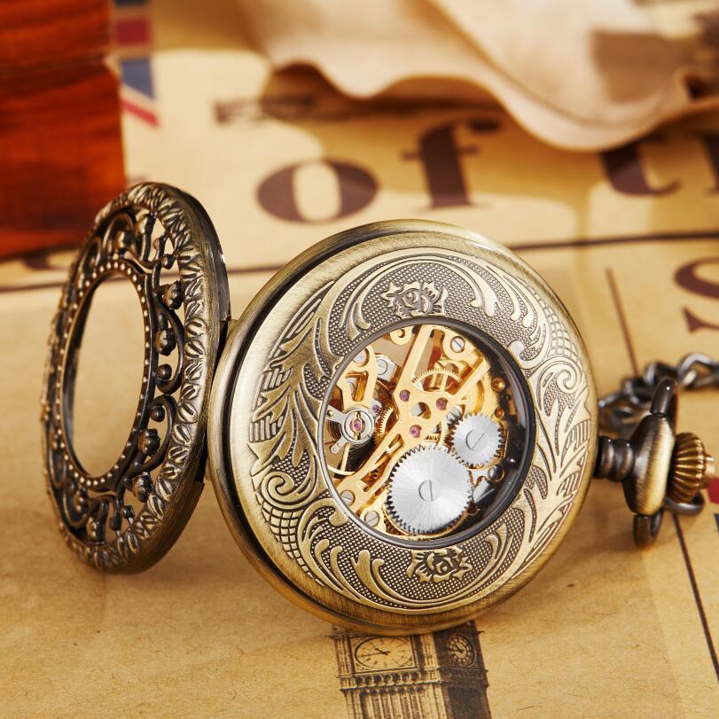 Hollow Carved Flip Semi-automatic Mechanical Pocket Watch