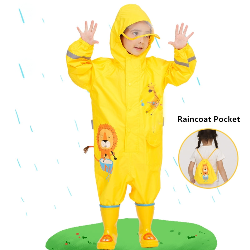 kids' dinosaur waterproof rain jumpsuit, view 3 - MRSLM