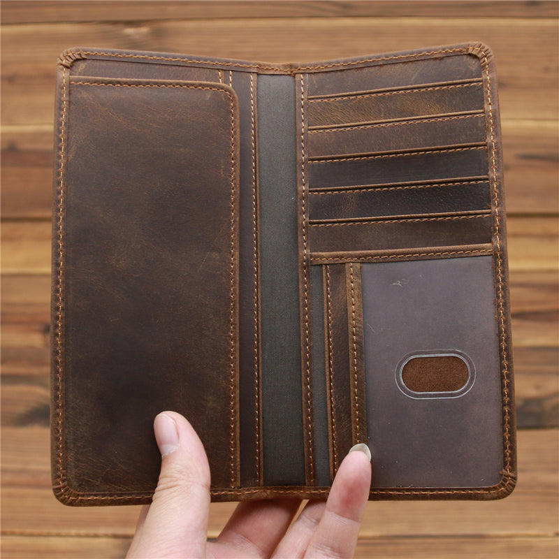 Men's crazy horse leather long wallet, view 4 - MRSLM