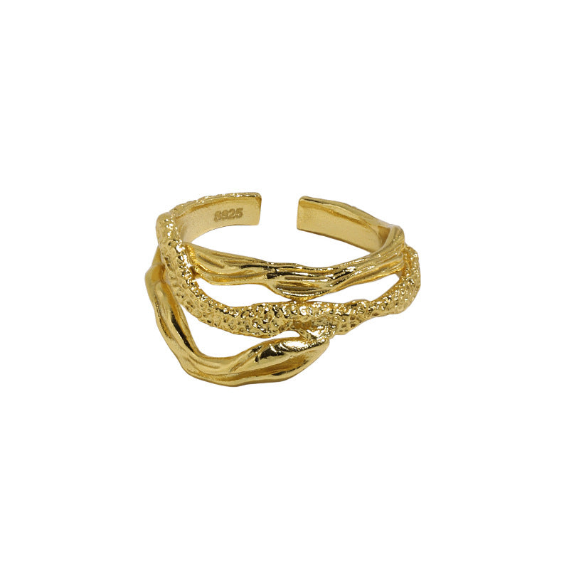 snake texture irregular silver ring, view 6 - MRSLM