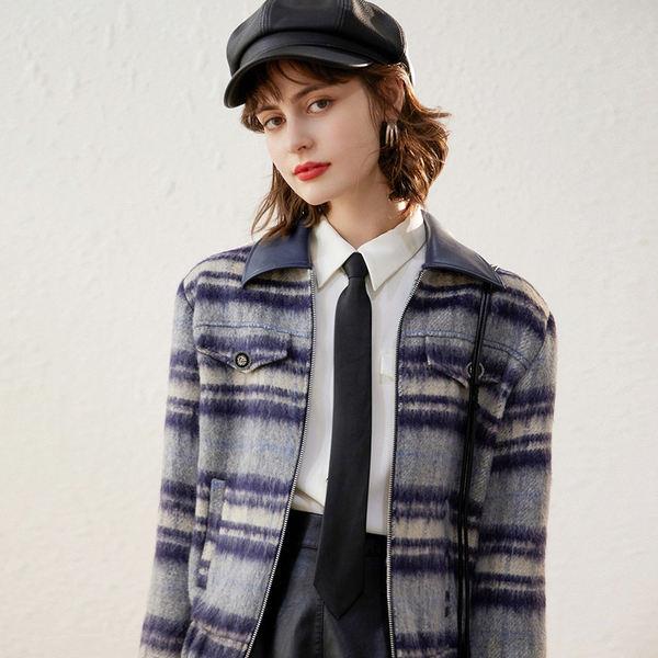 vintage plaid turn-down collar jacket - MRSLM