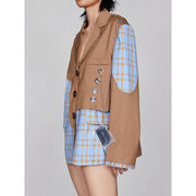 women's checkered blazer with chain accent, view 5 - MRSLM