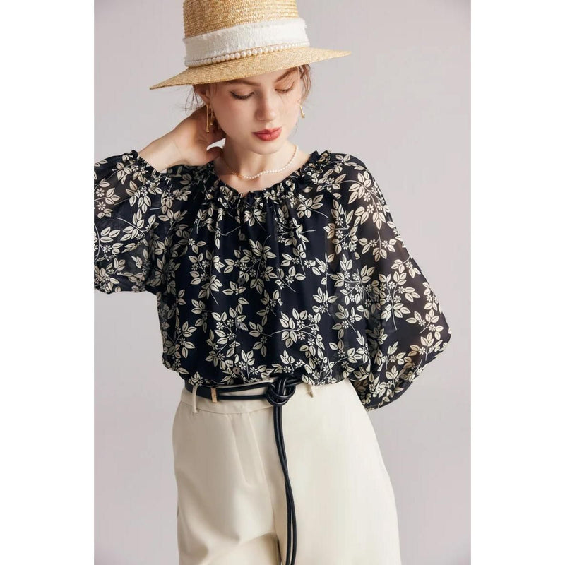 floral ruffle silk-blend blouse, view 5 - MRSLM