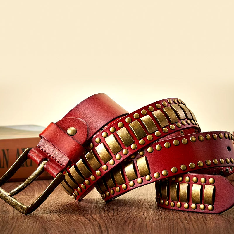 Punk rivet studded leather belt, view 8 - MRSLM