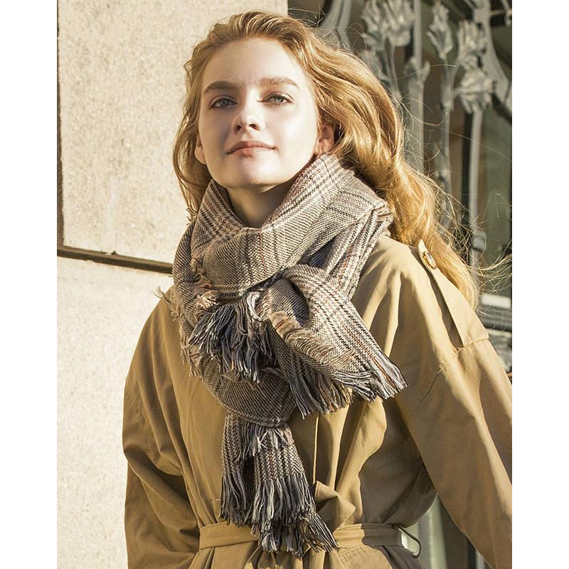 oversized wool plaid scarf, view 7 - MRSLM