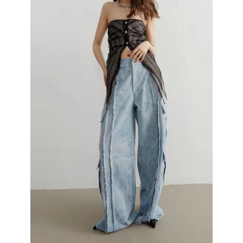 high waist tie dye straight denim pants, view 4 - MRSLM