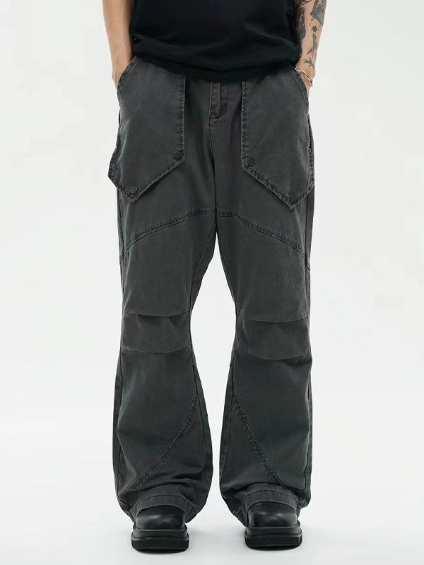 men's washed black pleated loose trousers, view 3 - MRSLM