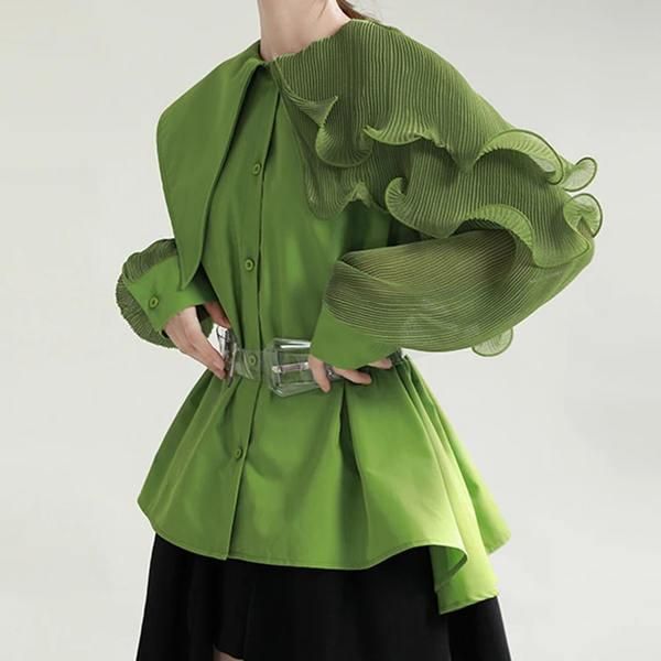 green pleated belted blouse - MRSLM