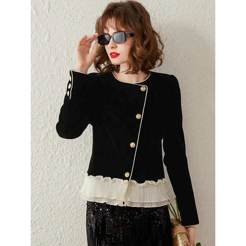 women's lace contrast patchwork jacket, view 5 - MRSLM