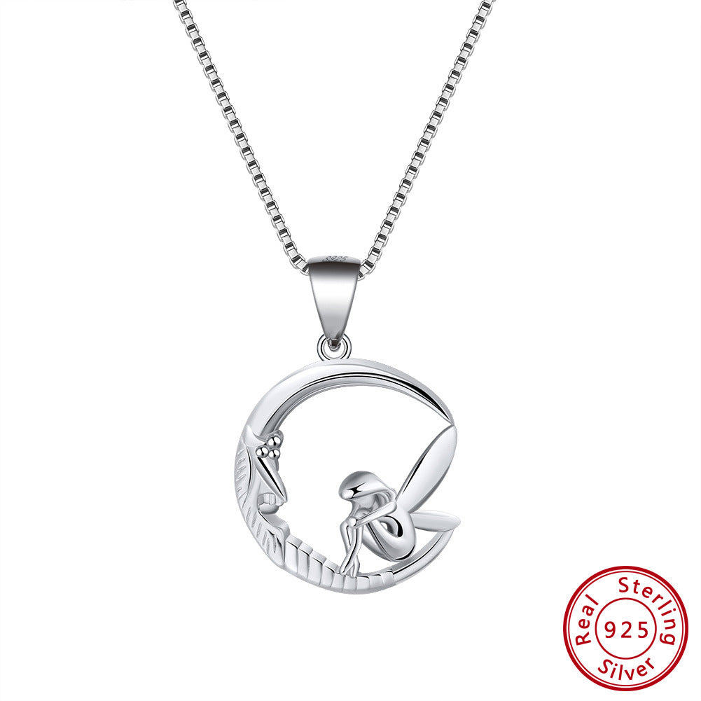 S925 Sterling Silver Necklace Angel Pendant Spirit