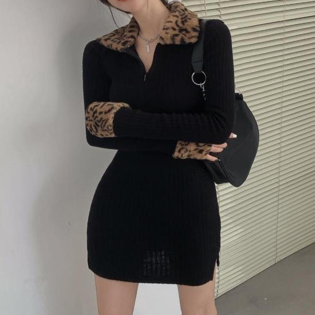 leopard print padded mini dress, view 4 - MRSLM