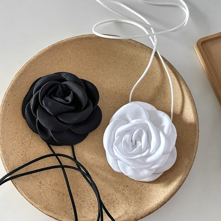 Big Rose Flower Satin Rope Choker Necklace