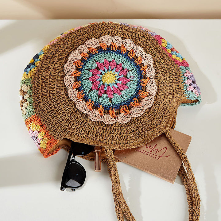 Bohemian Round Straw Woven Shoulder Bag