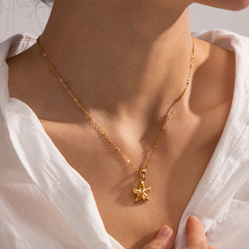 18k gold plated starfish pendant necklace, view 3 - MRSLM