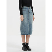 high waist denim skirt, view 3 - MRSLM